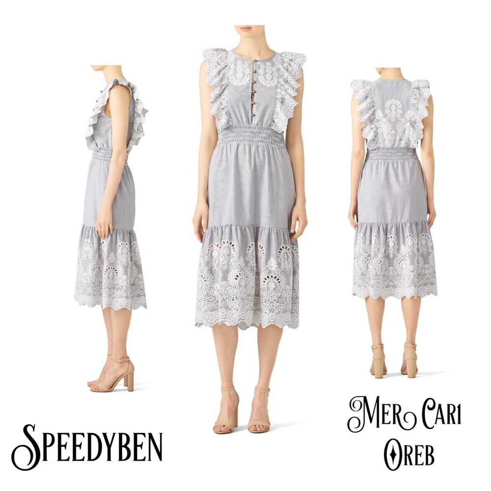 Saylor Maliyah Striped Eyelet Midi Dress Small
